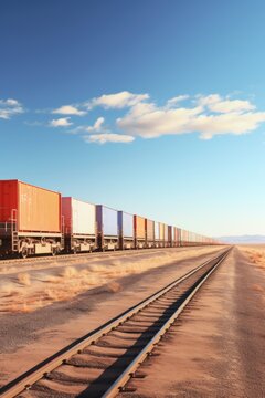Freight Train Crossing Desert Landscape
