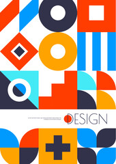 Modern business poster with abstract geometric Bauhaus pattern. Company promo poster with Bauhaus abstract geometrical shapes, business presentation vector page or corporate identity design layout - 716656694