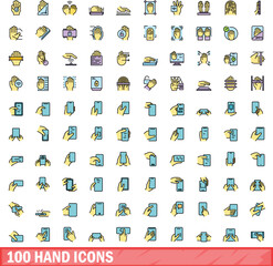 100 hand icons set. Color line set of hand vector icons thin line color flat on white
