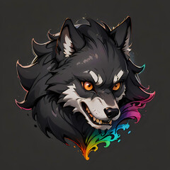 Dynamic wolf head illustration with neon accents
