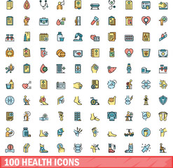 Fototapeta premium 100 health icons set. Color line set of health vector icons thin line color flat on white