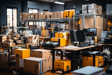 Efficient automated goods sorting system in modern warehouse facility and distribution center
