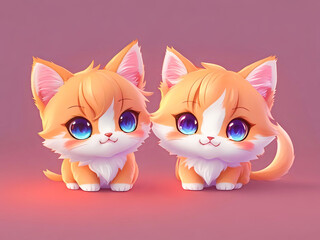Fototapeta premium Adorable orange kittens with big eyes illustration