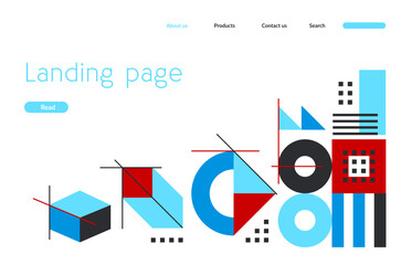 Business landing page, modern abstract geometric bauhaus pattern. Vector web banner blending creative design and functionality for captivating user experience, reflects innovation and professionalism - 716658474