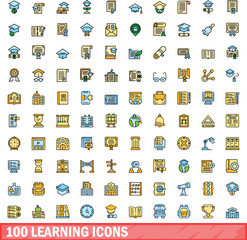 100 learning icons set. Color line set of learning vector icons thin line color flat on white