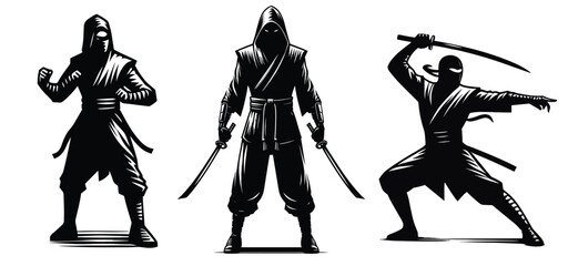 logo set of ninja silhouette illustrations on isolated background © Jawada07