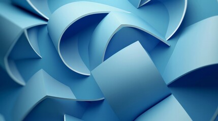 3d render, abstract blue geometric background with twisted shapes, square cards with rounded corners   