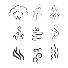 Fragrances evaporate icons. Smells line icon set, hot aroma, smells or fumes. Coffee cup icon. Symbols of glasses of hot drinks on white background. Vector illustration doodle hand drawn