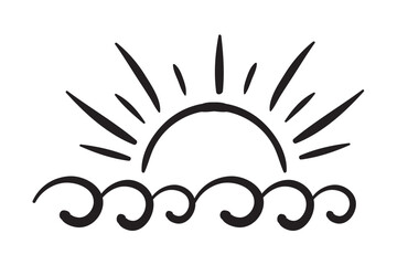 Sunshine and Sea ​​Waves SVG, Sunshine SVG, Ocean SVG, Sun and Sea, Sea ​​Waves Svg, Sunshine Cut File SVG, Sunburst Clipart, Boho Sun Vector, Horizon Sunrise Svg, Hand Drawn Sun SVG, Wave And Sun SVG