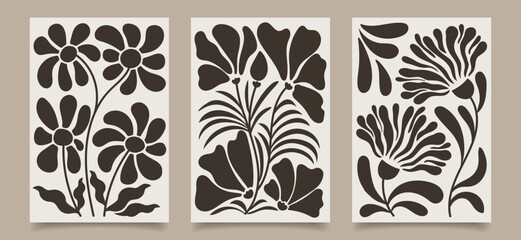 Set of wall posters. Contemporary tapestries with flowers and plants. Wall posters. 