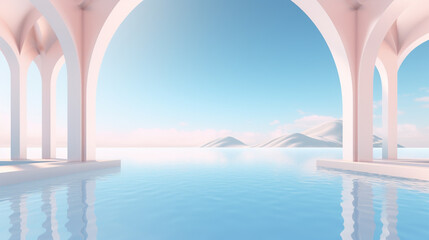 Arctic Horizon: A Mesmerizing 3D Render Abstract Panoramic Background, Channeling the Essence of Northern Futurism, Unveiling a Digital Tapestry of Frozen Wonders and Futuristic Splendor 