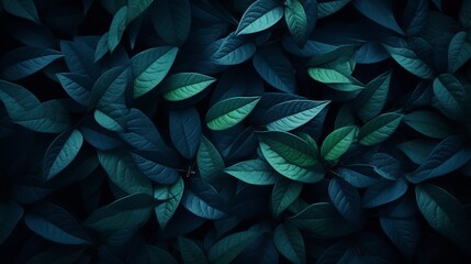 Dark blue tropical leaf background with textured leavesflat lay concept with copy space for design.