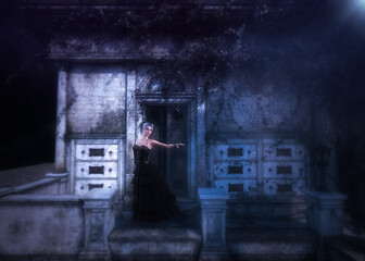 3D Gothic girl and ancient building