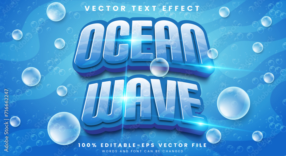 Aufkleber ocean wave editable text effect in modern 3d style with concept of waves