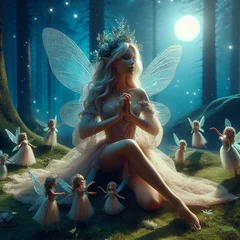 Wall murals A fairy in a forest with many small fairies