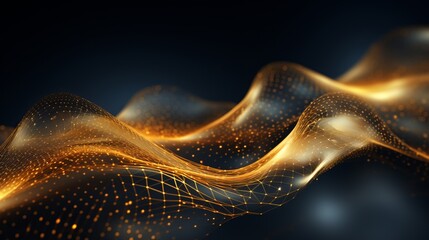 Cybersecurity and data transfer design on abstract gold background with dots and lines