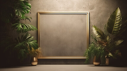 gold frame on a concrete wall