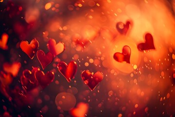 red hearts cascade in dark red and light orange, saint valentine day background, Generative AI