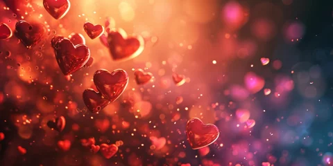 Fotobehang red hearts cascade in dark red and light orange, saint valentine day background, Generative AI © avrezn