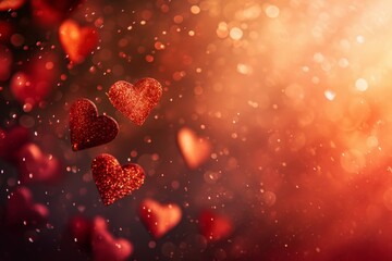 Obraz premium red hearts cascade in dark red and light orange, saint valentine day background, Generative AI