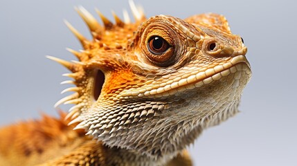 Close up portrait of bearded dragon lizard isolated on white background