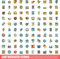 100 website icons set. Color line set of website vector icons thin line color flat on white