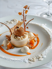 An exquisite modern-style dessert with caramel. High quality