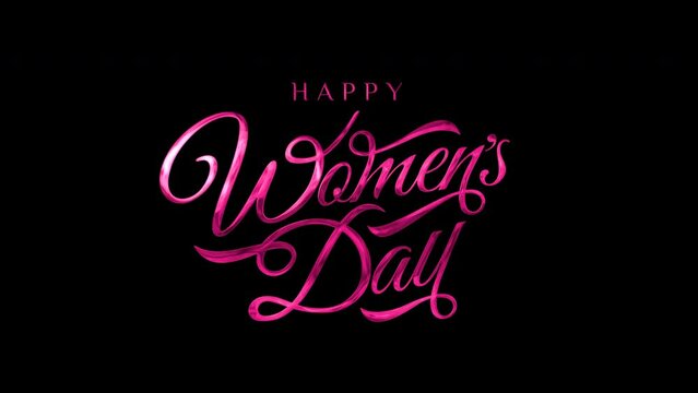 Happy international women's day greeting animation text, lettering on alpha or transparent background, for banner, social media feed, stories template