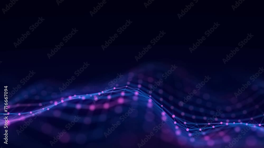 Poster abstract technology wave with dots and lines. flow of particles. big data transfer visualization. 3d