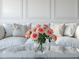 A mockup of a Valentine's Day romantic bouquet of light pink roses. High-resolution