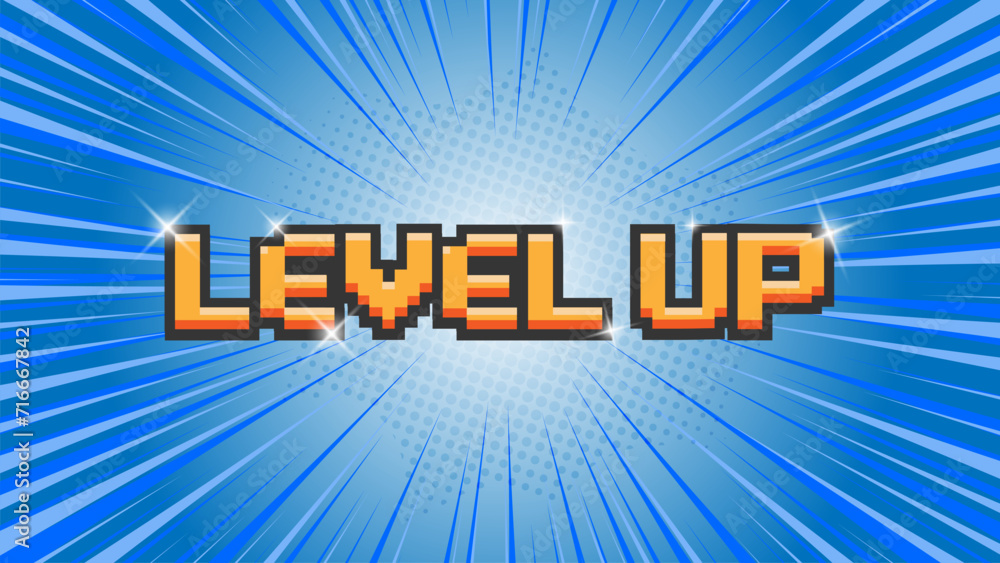 Fototapete level up on blue background .pixel art .8 bit game.retro game. for game assets in vector illustratio
