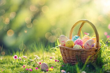 Easter Egg Basket in Sunlit Spring Grass