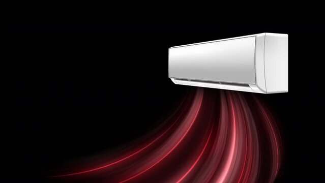 Hot air flow from air conditioner effect. Isolated air light effect with red rays. Red wind waves fresh hot air blowing effect