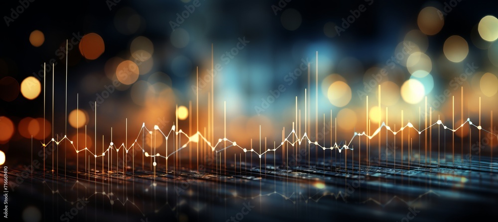 Poster bokeh effect with stock market charts and banking imagery for creative design concepts