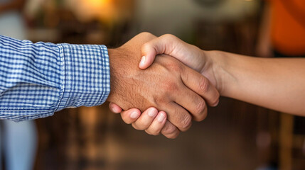 Fototapeta premium Photograph the handshake that occurs at the end of an interview, capturing expressions of satisfaction or mutual respect.