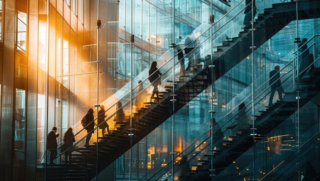 People going up stairs - Powered by Adobe