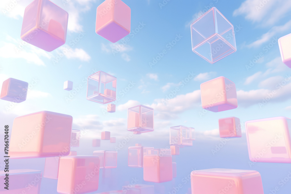Poster geometric cube: abstract composition of modern design, light and motion in a futuristic 3d object.