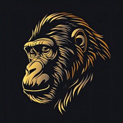 Baboon Animal Logo Golden Metallic
