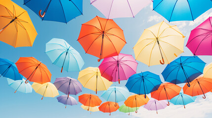 Fototapeta na wymiar Abstract summer background with colorful umbrellas