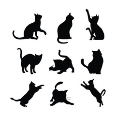 Cat vector silhouettes set Isolated On White Background, cats in different poses