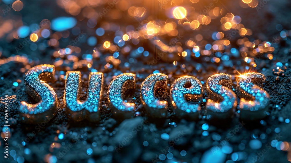 Poster elegant postcard with captivating bokeh sparkle background golden success text