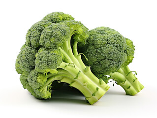 Vibrant green broccoli, a nutritional powerhouse, stands isolated on a white, embodying freshness and superfood goodness