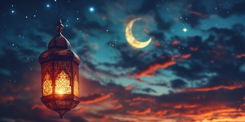 Ramadan Lantern, background with moon and stars