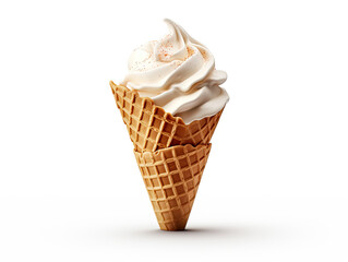 Isolated ice cream cone: A blissful scoop of creamy, melting delight on a pristine white backdrop—your perfect refreshing dessert awaits