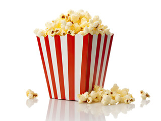 Indulge in the allure of isolated popcorn, a box of buttered delight against a pristine white backdrop—salty, crunchy perfection for your cinematic soirée