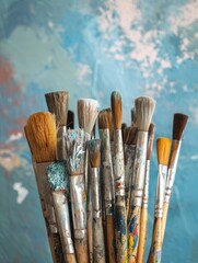 Fototapeta premium A collection of paint brushes against a vibrant artistic background