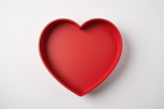 Empty red heart gift box mockup for holiday, christmas, thanks giving day, birthday top view with copy space, for Valentine's day and love concept