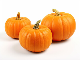 Radiant orange pumpkins evoke autumn's spirit, embodying harvest's bounty and Halloween's festive joy, standing alone on a pristine white backdrop
