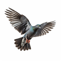 Fototapeta premium Single pigeon flying isolated on a white background
