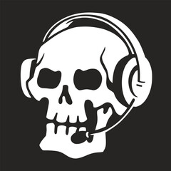 Skull in headphones monochrome element